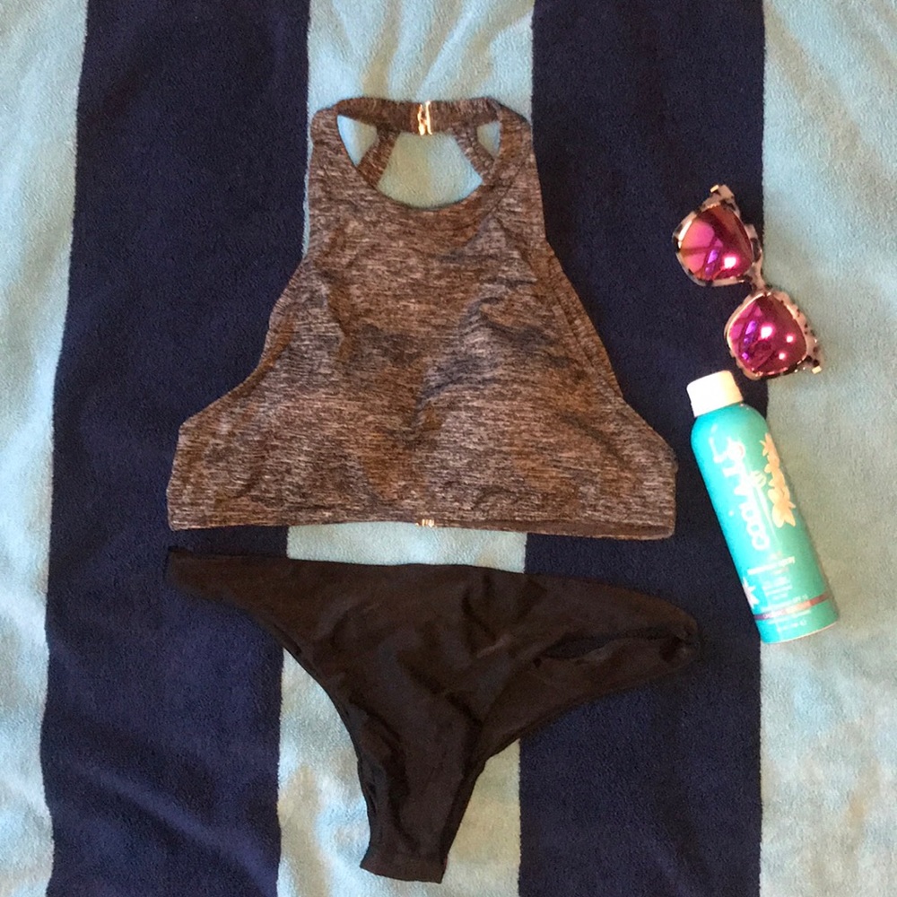 Zaful grey and black high neck swimsuit